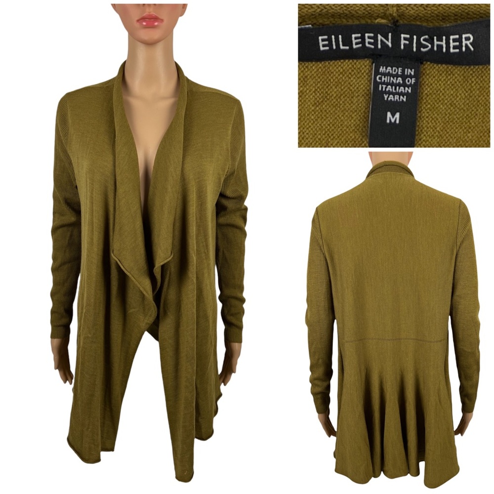 Eileen Fisher Womens Medium Cardigan Open Front Cardigan 100% Merino Wool EUC